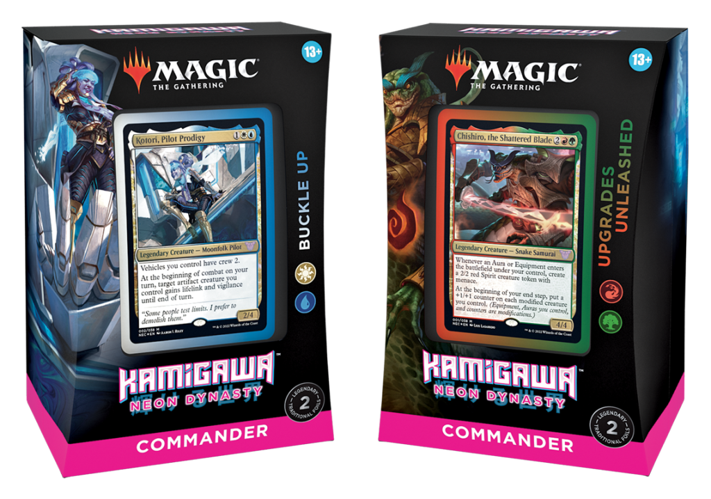 Pre-constructed Kamigawa: Neon Dynasty Commander decks.